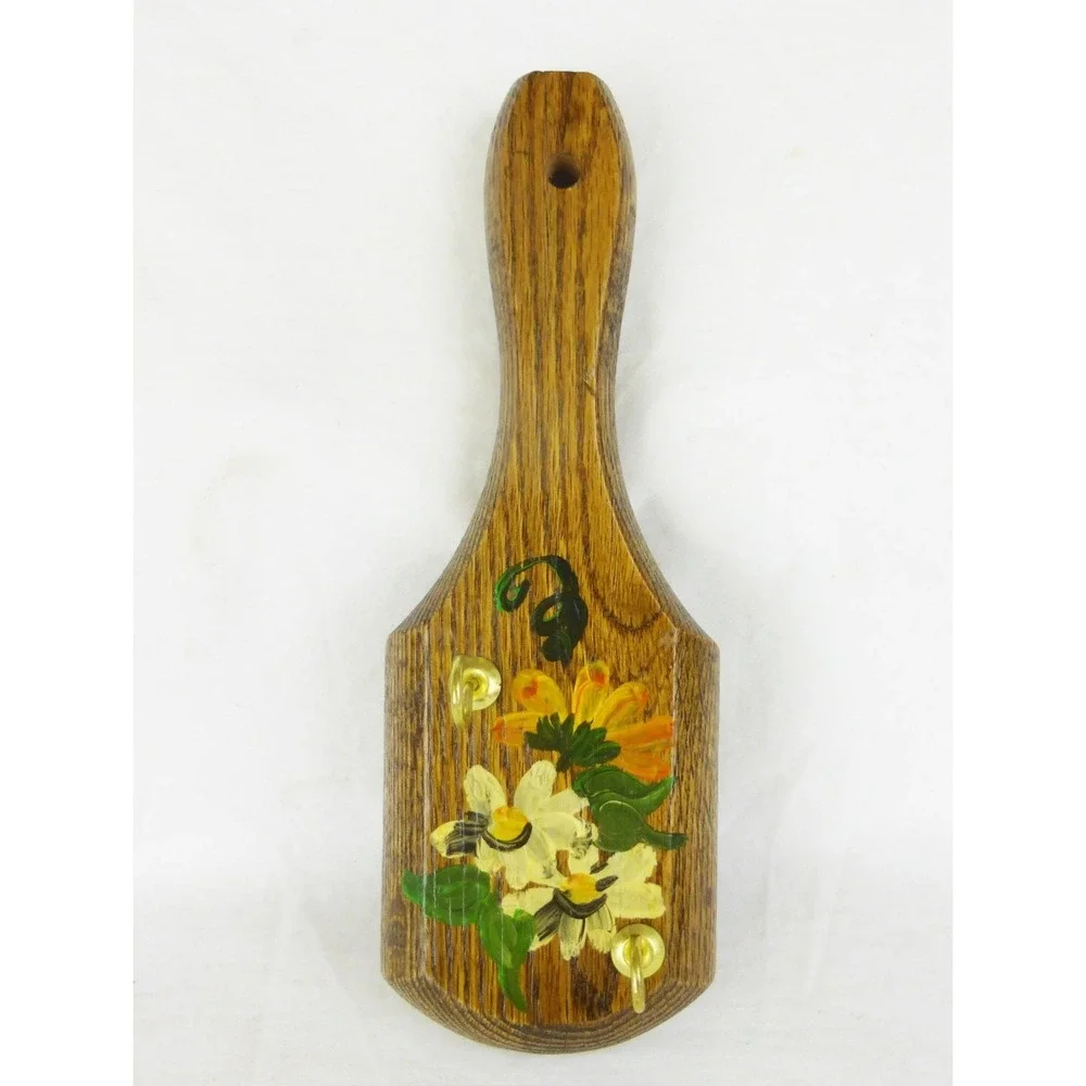 Vtg wood key hook hanger wall decor hand painted cottage home decor Farmhouse